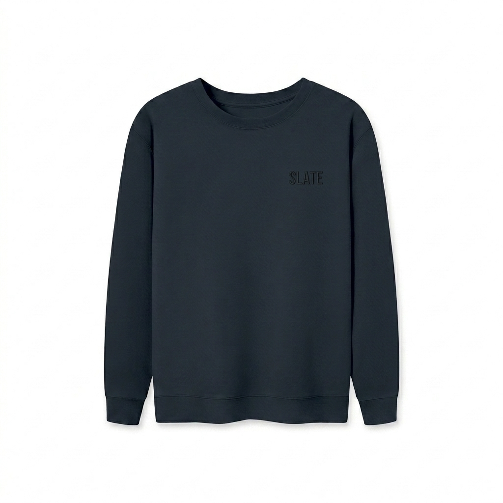 Custom Unisex Oversized Crewneck Sweatshirt design direction 1: Tonal Minimalist Wordmark featuring the SLATE wordmark