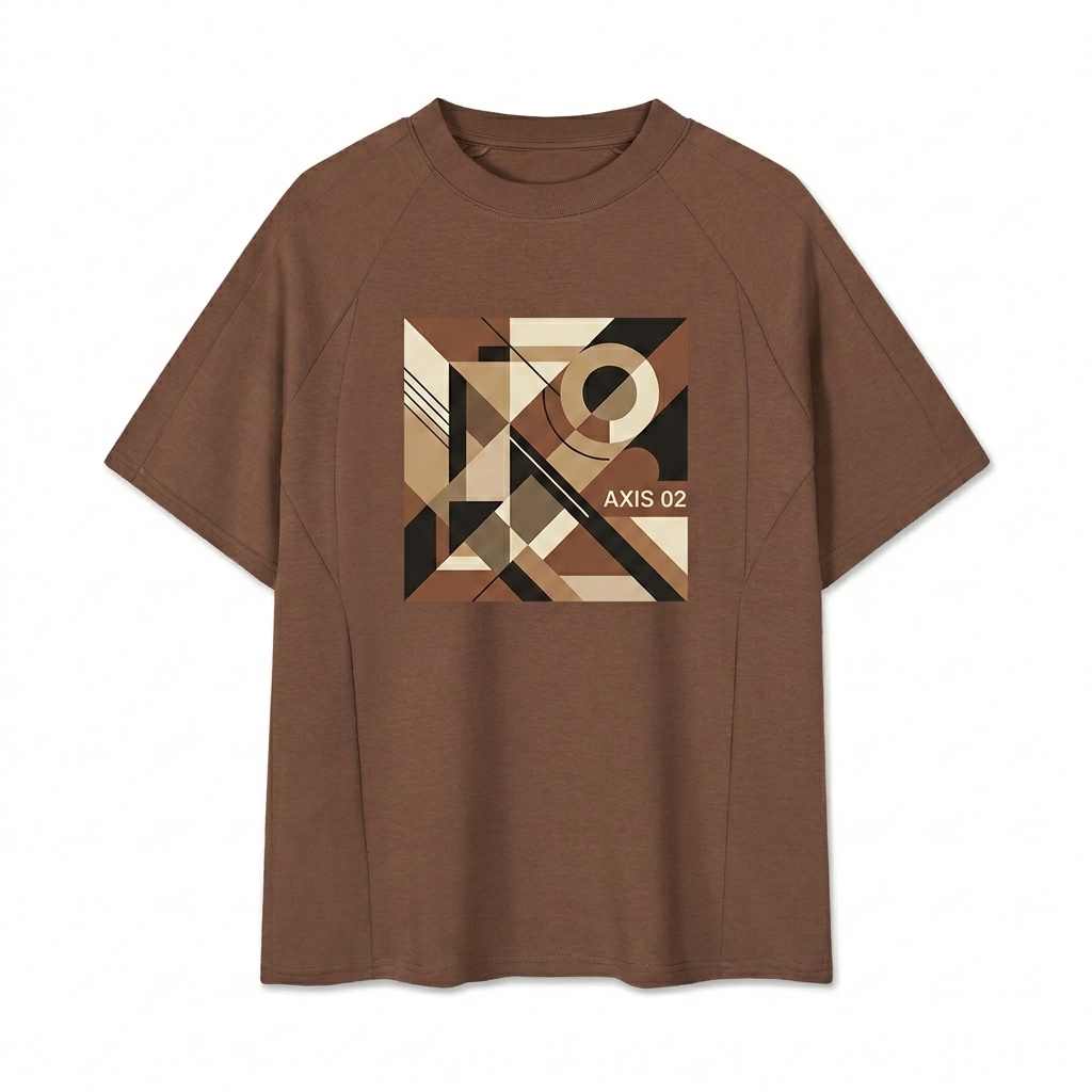 Custom Unisex Oversized Paneled Raglan T-Shirt design direction 2: Bold Abstract Graphic featuring the AXIS 02 wordmark