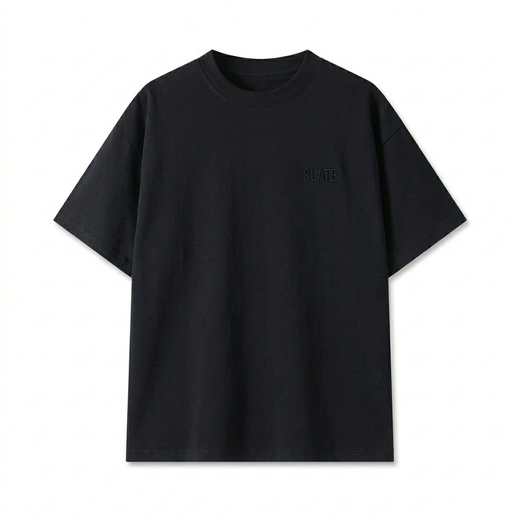 Custom Unisex Oversized T-Shirt design direction 1: Tonal Minimalist Wordmark featuring the SLATE wordmark