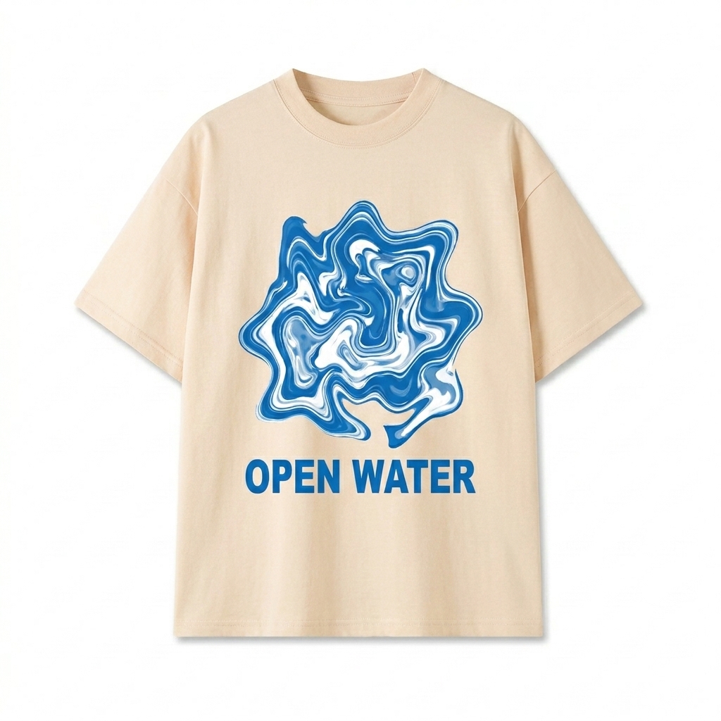 Custom Unisex Oversized T-Shirt design direction 2: Bold Abstract Graphic featuring the OPEN WATER wordmark