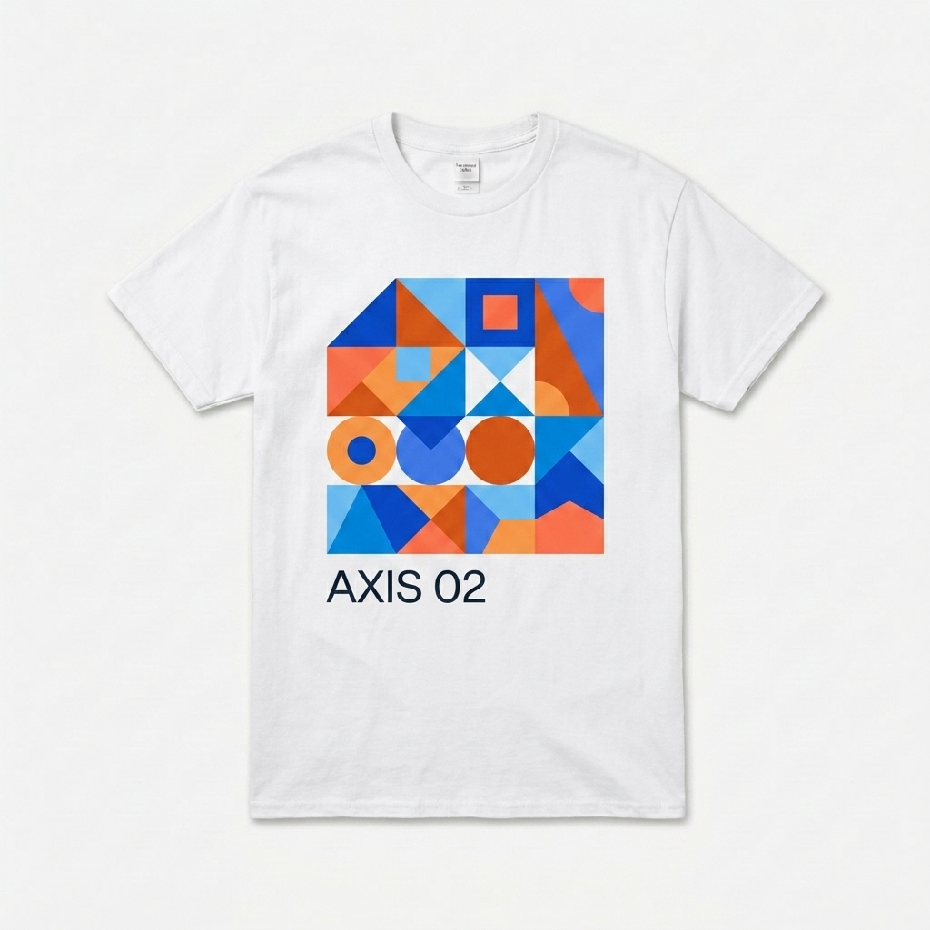 Custom Unisex Performance T-Shirt design direction 2: Abstract Geometric Graphic featuring the AXIS 02 wordmark