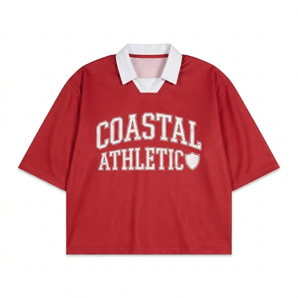 Custom Unisex Pinstripe Soccer Jersey design direction 2: Retro Collegiate Graphic featuring the COASTAL ATHLETIC wordmark