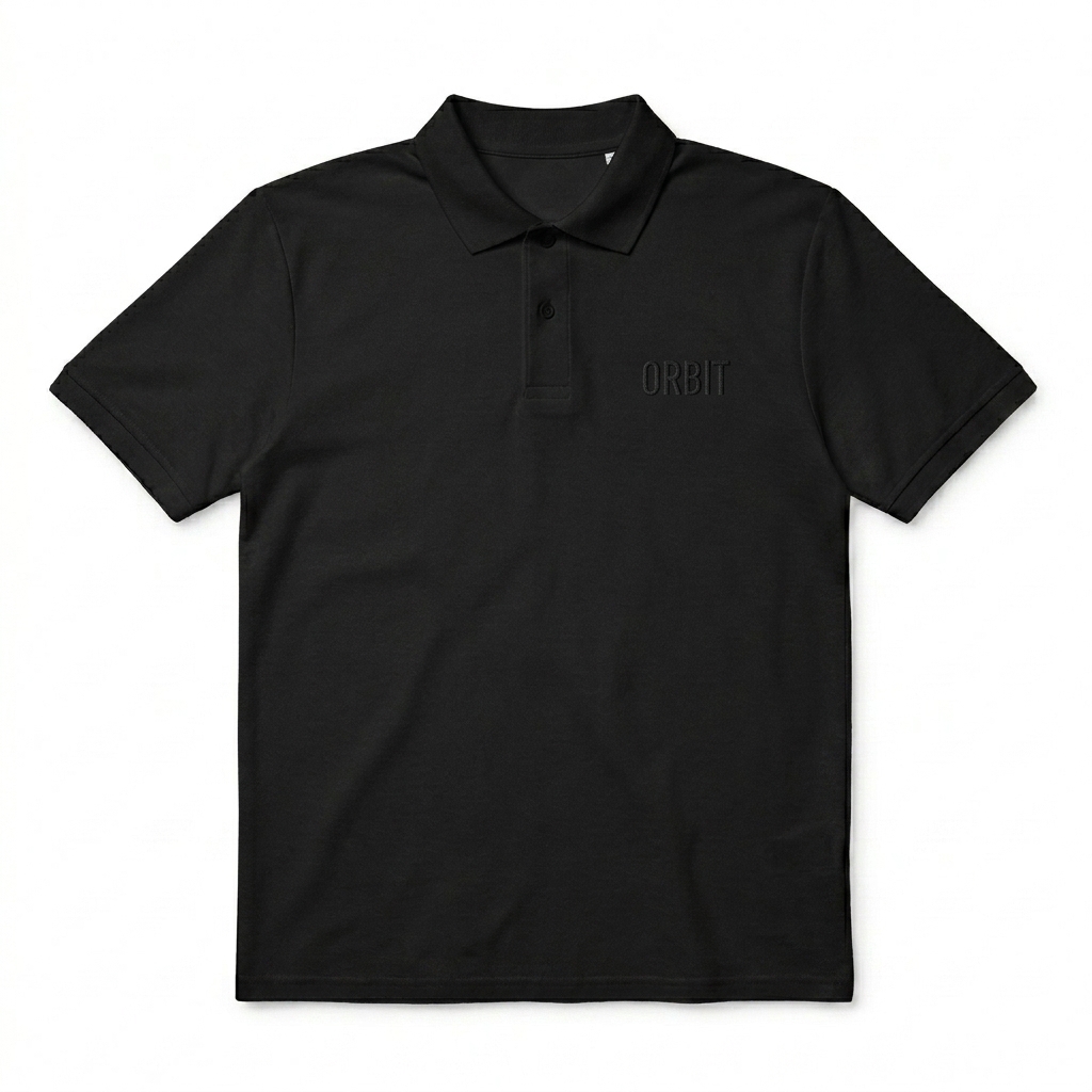 Custom Unisex Pique Polo Shirt design direction 1: Tonal Minimalist Wordmark featuring the ORBIT wordmark