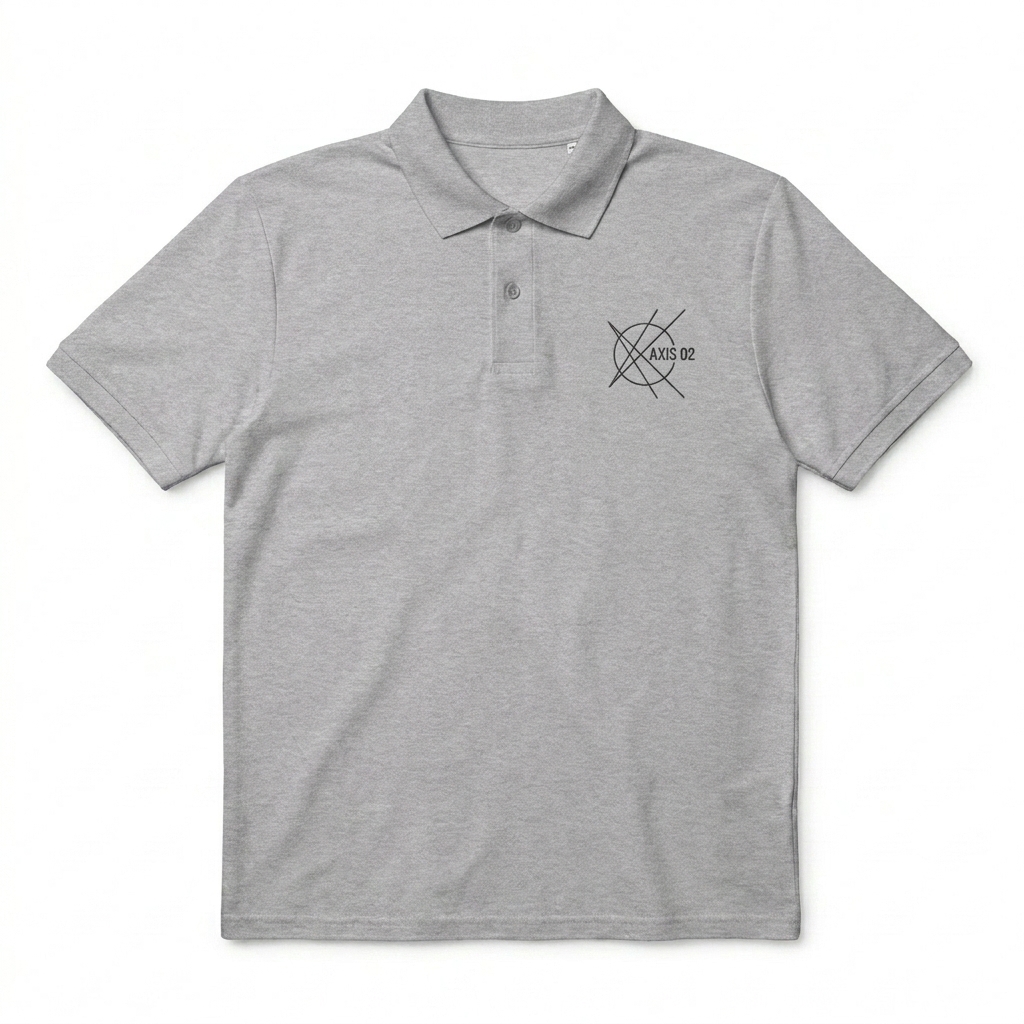 Custom Unisex Pique Polo Shirt design direction 3: Geometric Abstract Graphic featuring the AXIS 02 wordmark