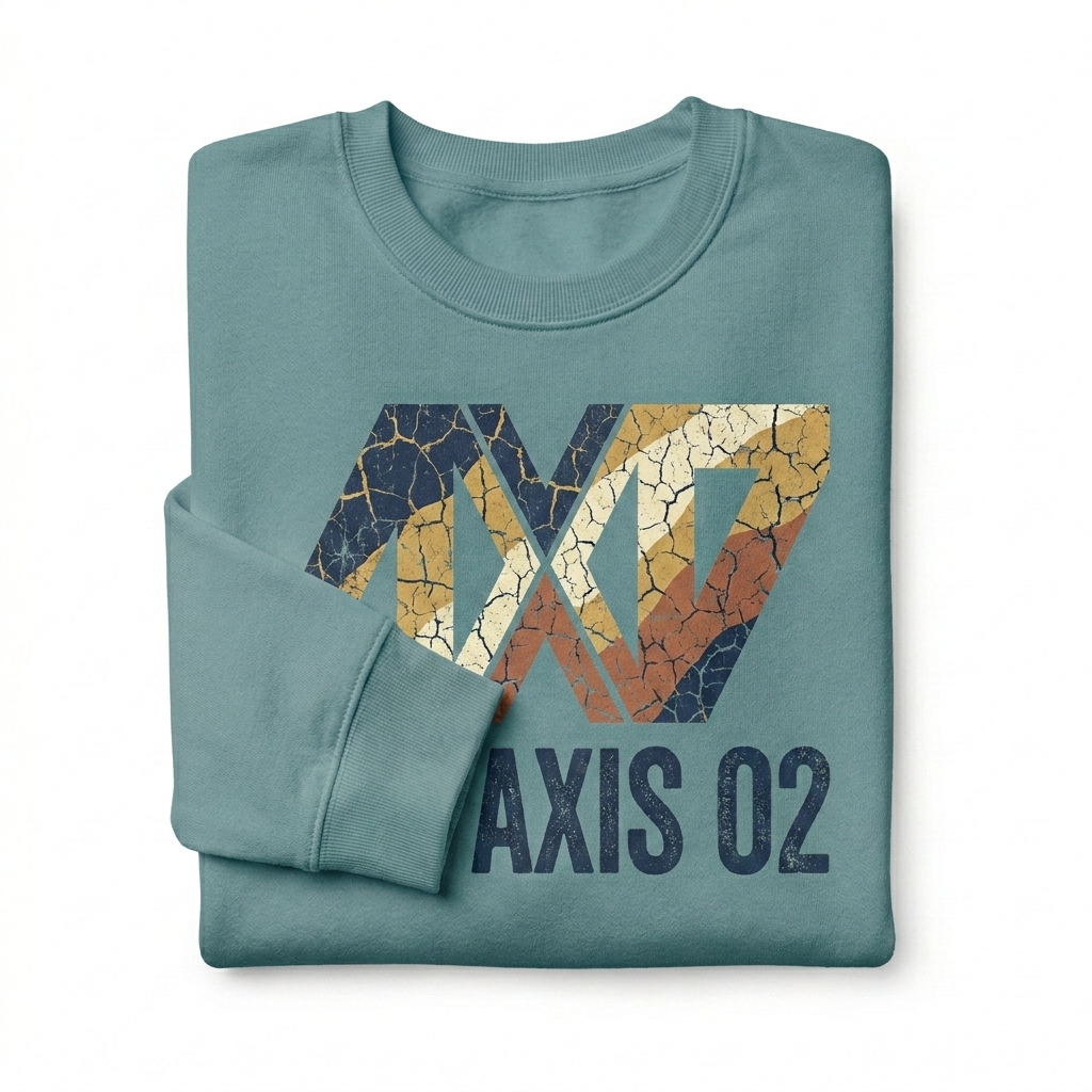 Custom Unisex Premium Crewneck Sweatshirt design direction 2: Bold Abstract Graphic featuring the AXIS 02 wordmark