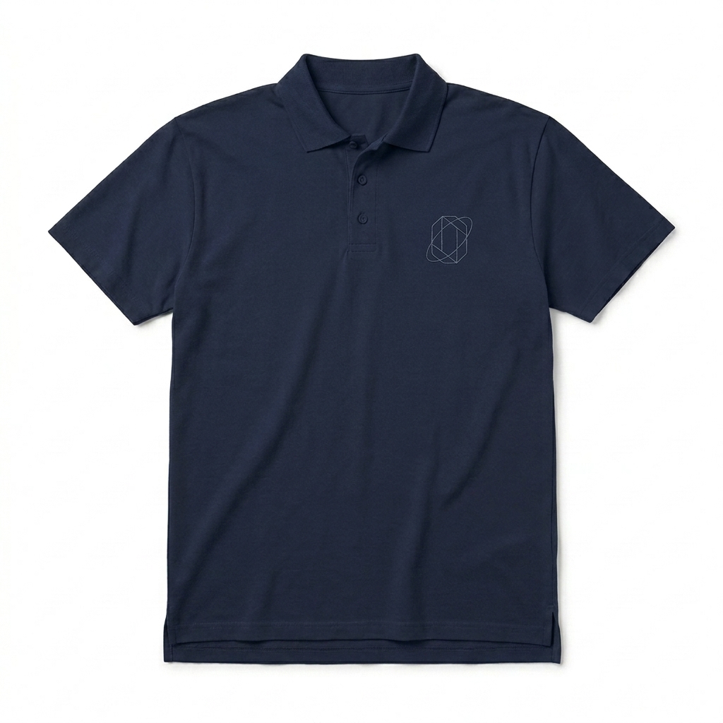 Custom Unisex Premium Pique Polo Shirt design direction 3: Abstract Line Art Emblem featuring the ORBIT wordmark