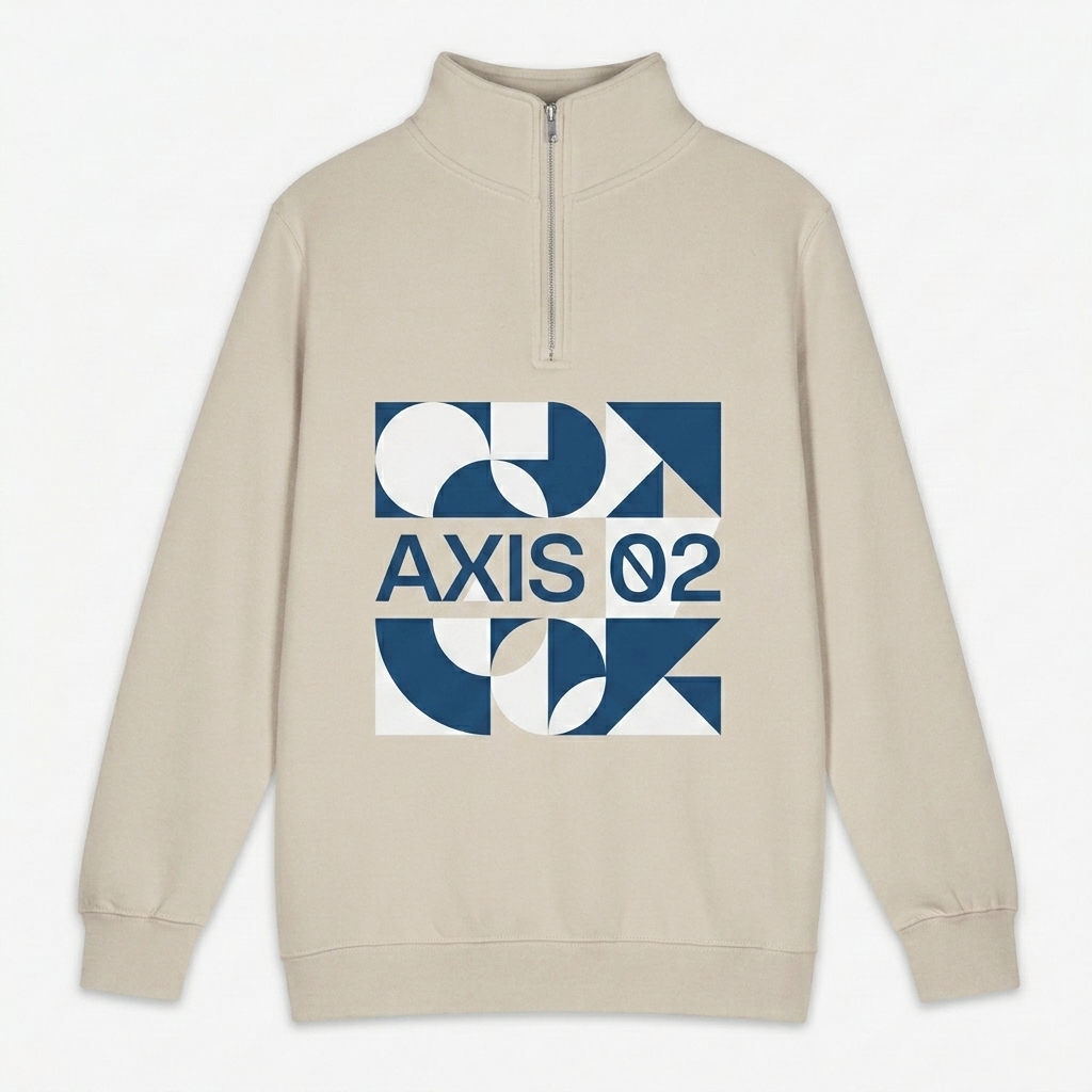 Custom Unisex Premium Quarter-Zip Sweatshirt design direction 2: Abstract Geometric Graphic featuring the AXIS 02 wordmark
