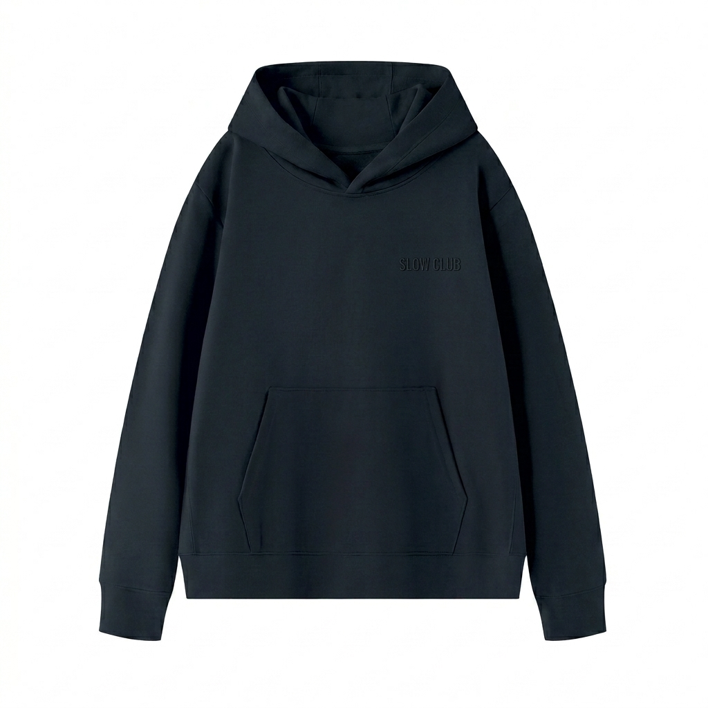 Custom Unisex Pullover Hoodie design direction 1: Tonal Left Chest Wordmark featuring the SLOW CLUB wordmark