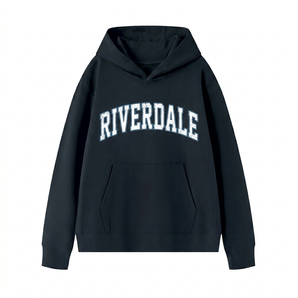 Custom Unisex Pullover Hoodie design direction 3: Collegiate Arch Wordmark featuring the RIVERDALE wordmark