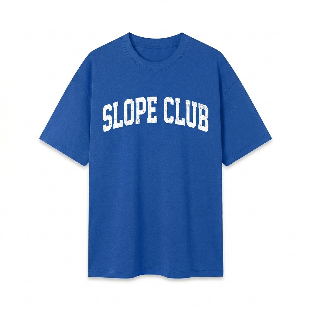 Custom Unisex Regular Fit T-Shirt design direction 3: Varsity Spirit featuring the SLOPE CLUB wordmark