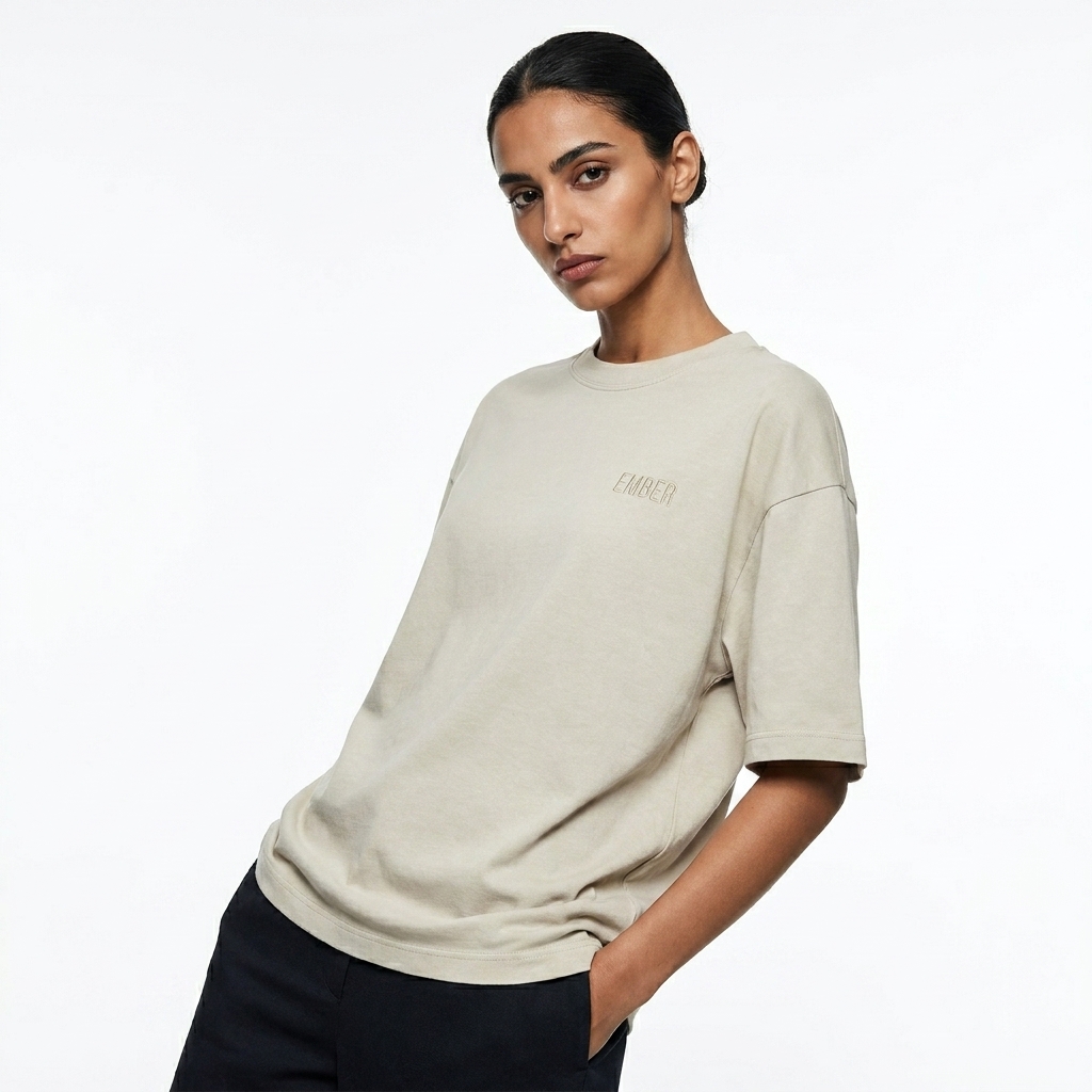 Unisex Regular Fit T-Shirt worn by a lean Middle Eastern female fashion influencer, workwear utility styling, studio lookbook — custom unisex regular fit t-shirt