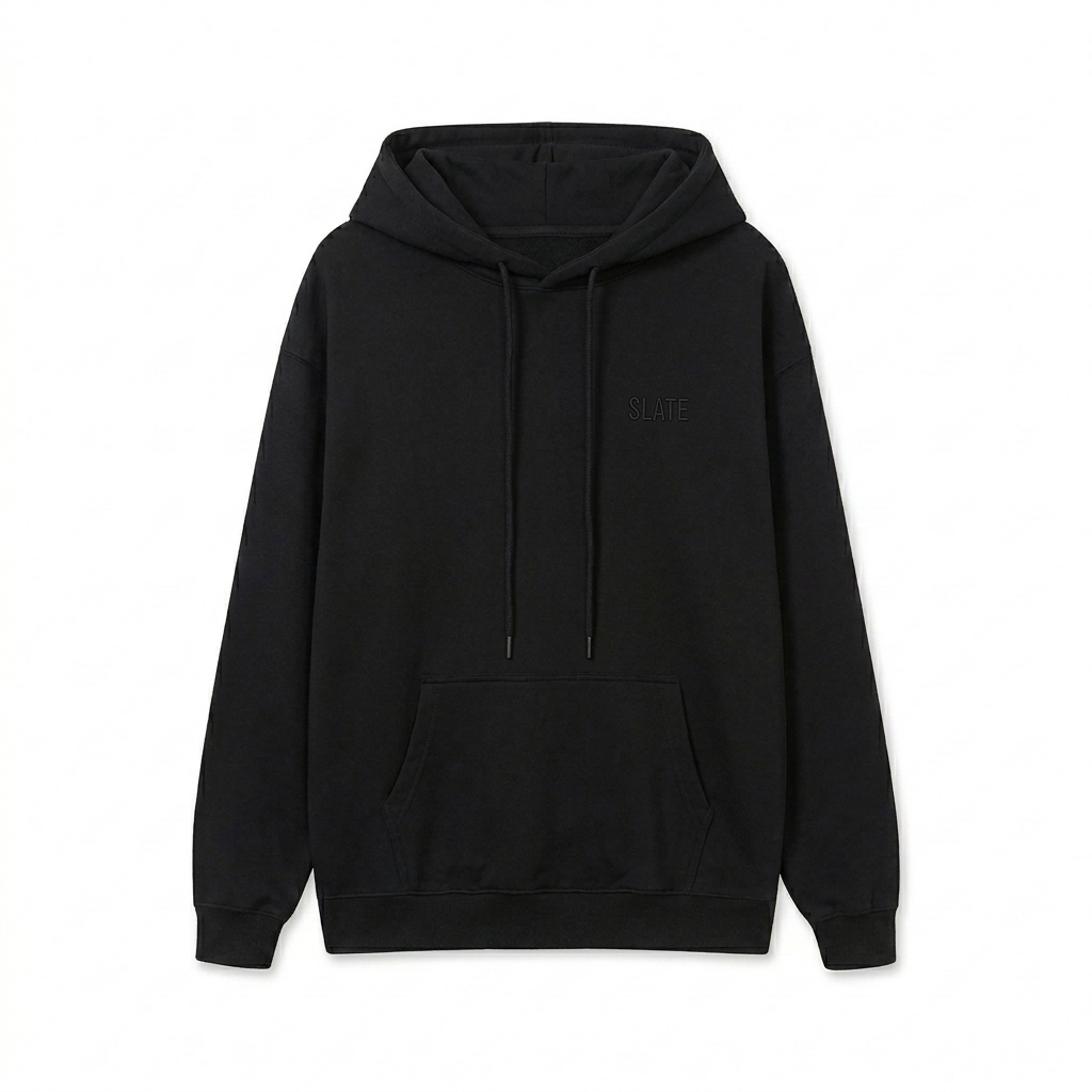 Custom Unisex Relaxed Pullover Hoodie design direction 1: Tonal Minimalist Wordmark featuring the SLATE wordmark