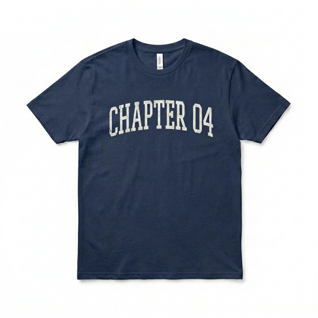 Custom Unisex Soft Blend T-Shirt design direction 3: Retro Collegiate Emblem featuring the CHAPTER 04 wordmark