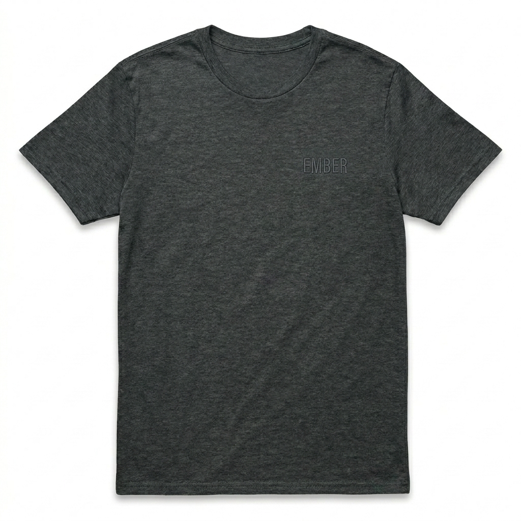 Custom Unisex Softstyle T-Shirt design direction 1: Tonal Minimalist Wordmark featuring the EMBER wordmark