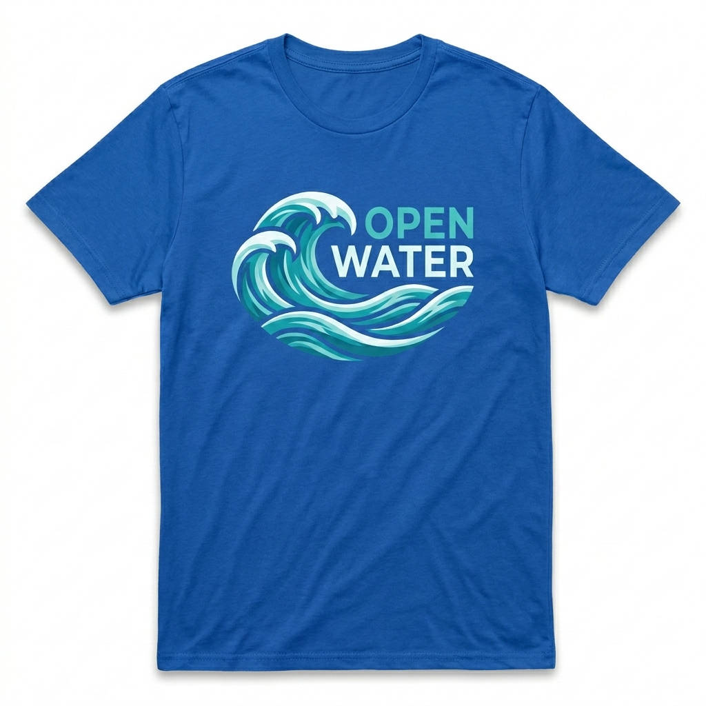 Custom Unisex Softstyle T-Shirt design direction 2: Bold Abstract Graphic featuring the OPEN WATER wordmark