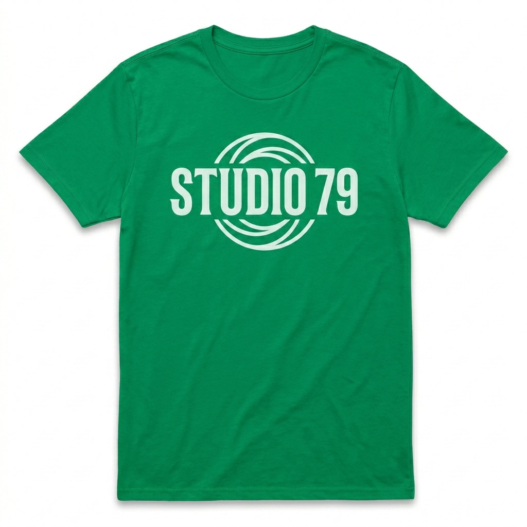 Custom Unisex Softstyle T-Shirt design direction 3: Retro Collegiate Emblem featuring the STUDIO 79 wordmark