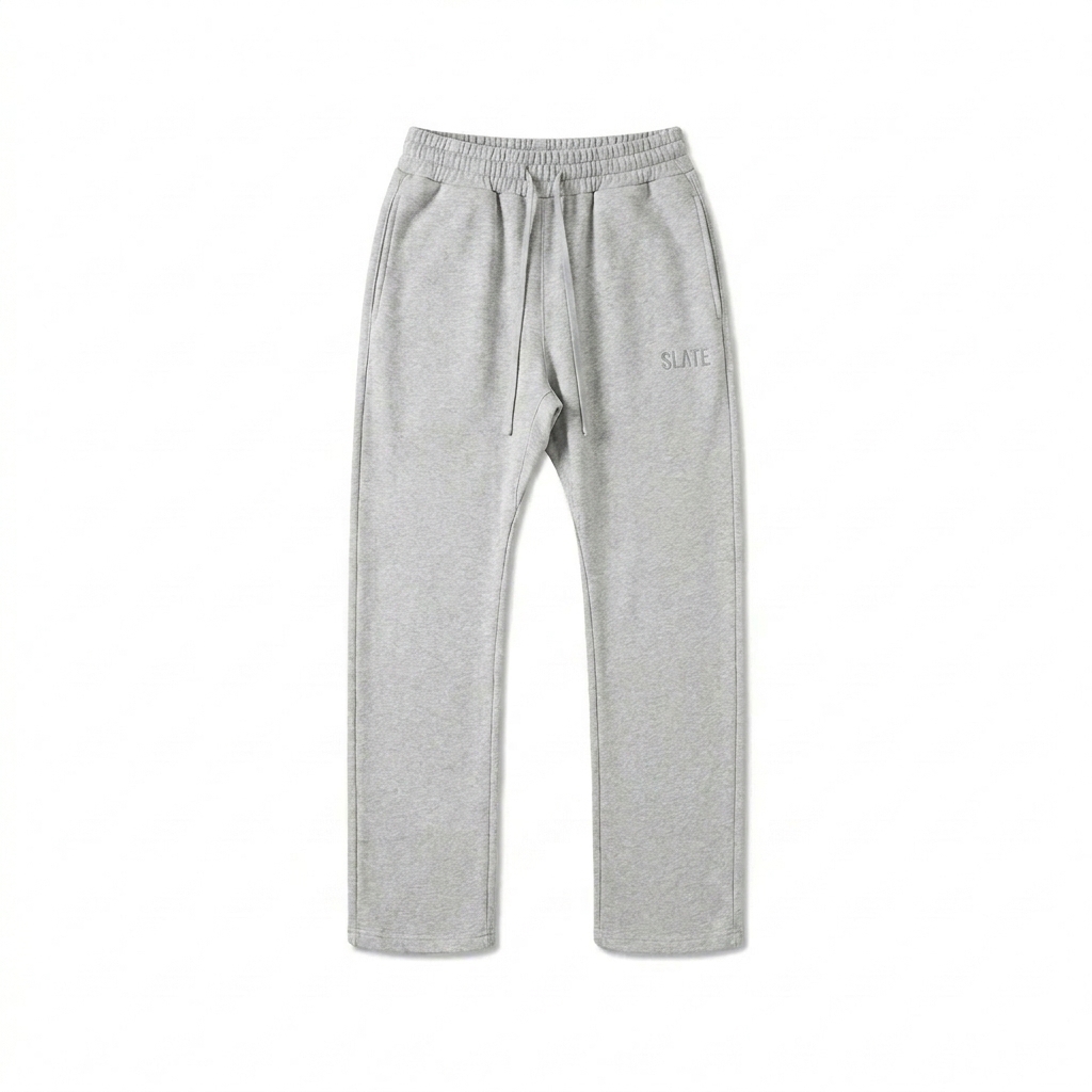 Custom Unisex Straight Leg Pants design direction 1: Tonal Minimalist Wordmark featuring the SLATE wordmark