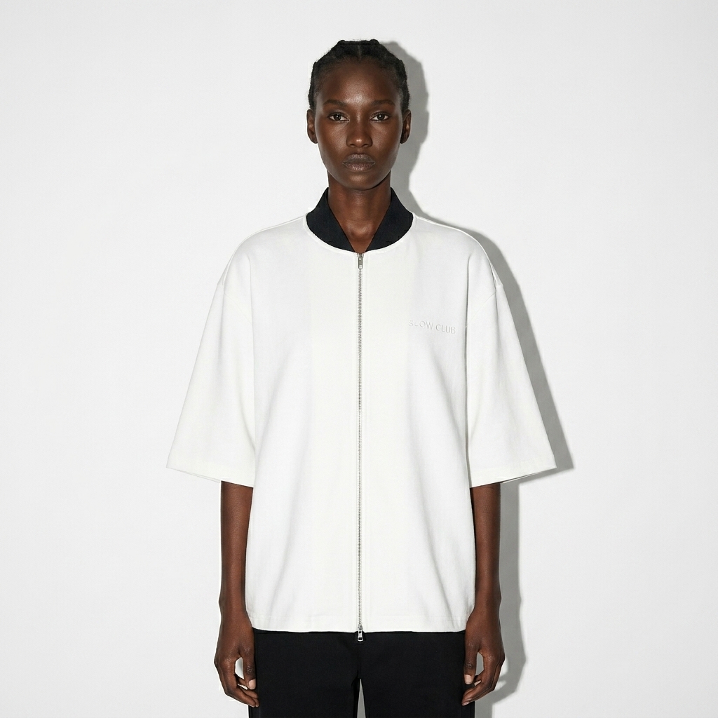 Unisex Striped Full-Zip Baseball Jersey worn by a slim tall Black female fashion influencer, techwear modern styling, studio lookbook — custom unisex striped full-zip baseball jersey