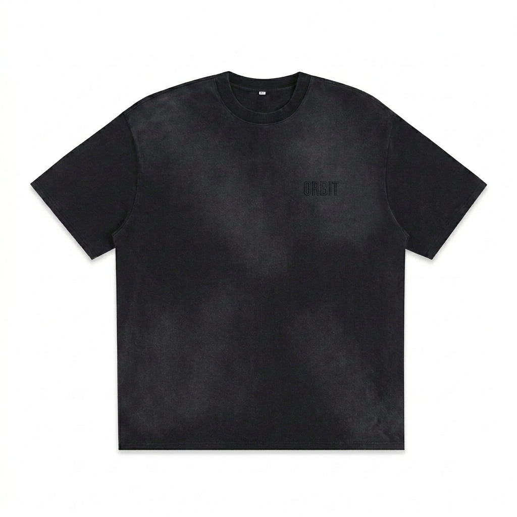 Custom Unisex Sunfaded T-Shirt design direction 1: Tonal Minimalist Wordmark featuring the ORBIT wordmark