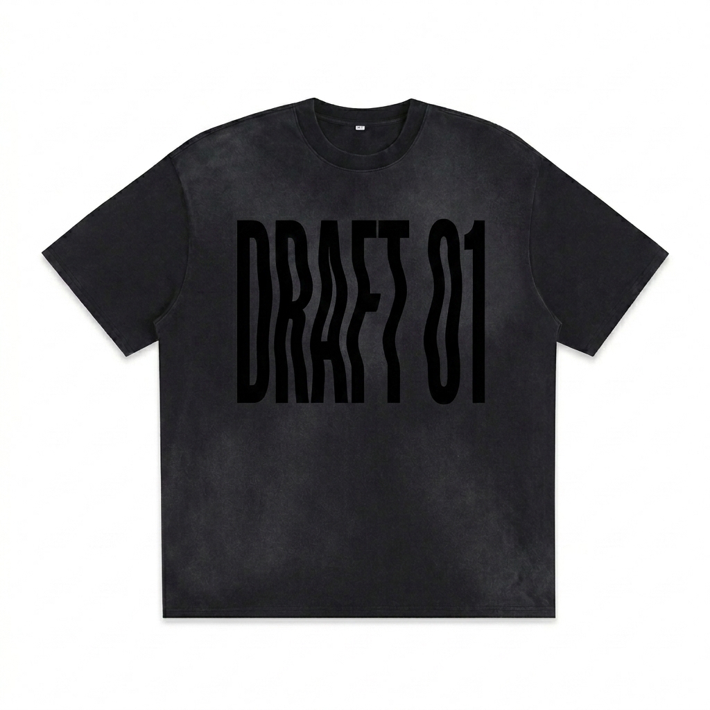 Custom Unisex Sunfaded T-Shirt design direction 3: Experimental Typography featuring the DRAFT 01 wordmark