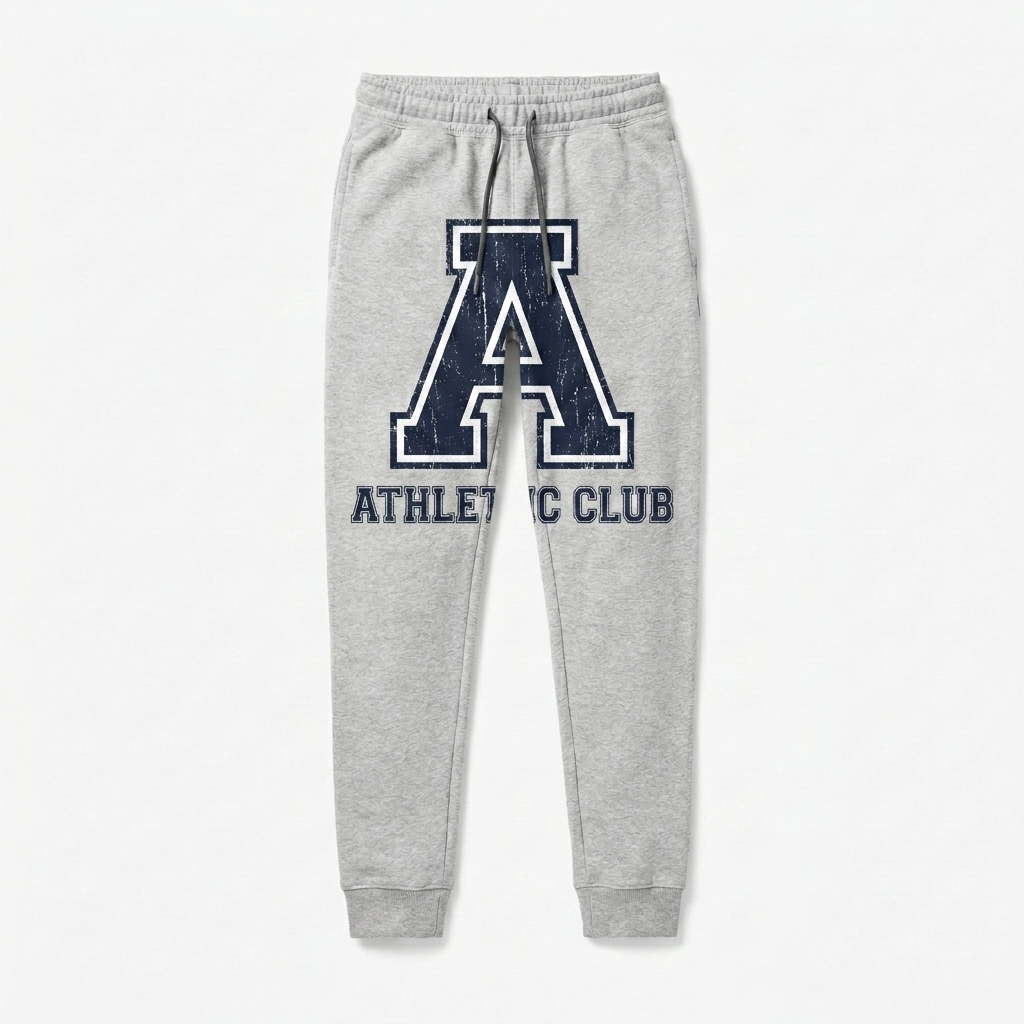 Custom Unisex Tapered Joggers design direction 2: Retro Collegiate Graphic featuring the ATHLETIC CLUB wordmark
