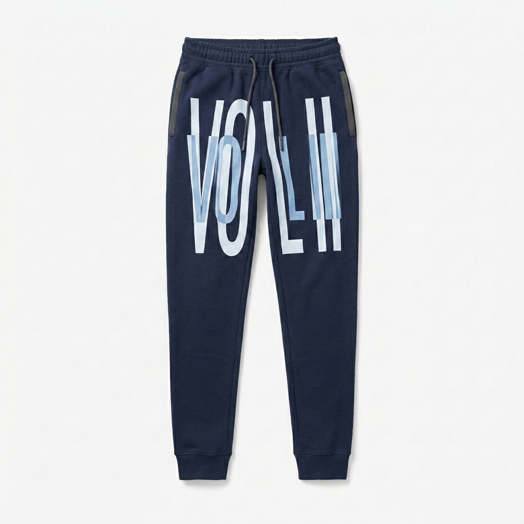 Custom Unisex Tapered Joggers design direction 3: Abstract Type Experiment featuring the VOL II wordmark