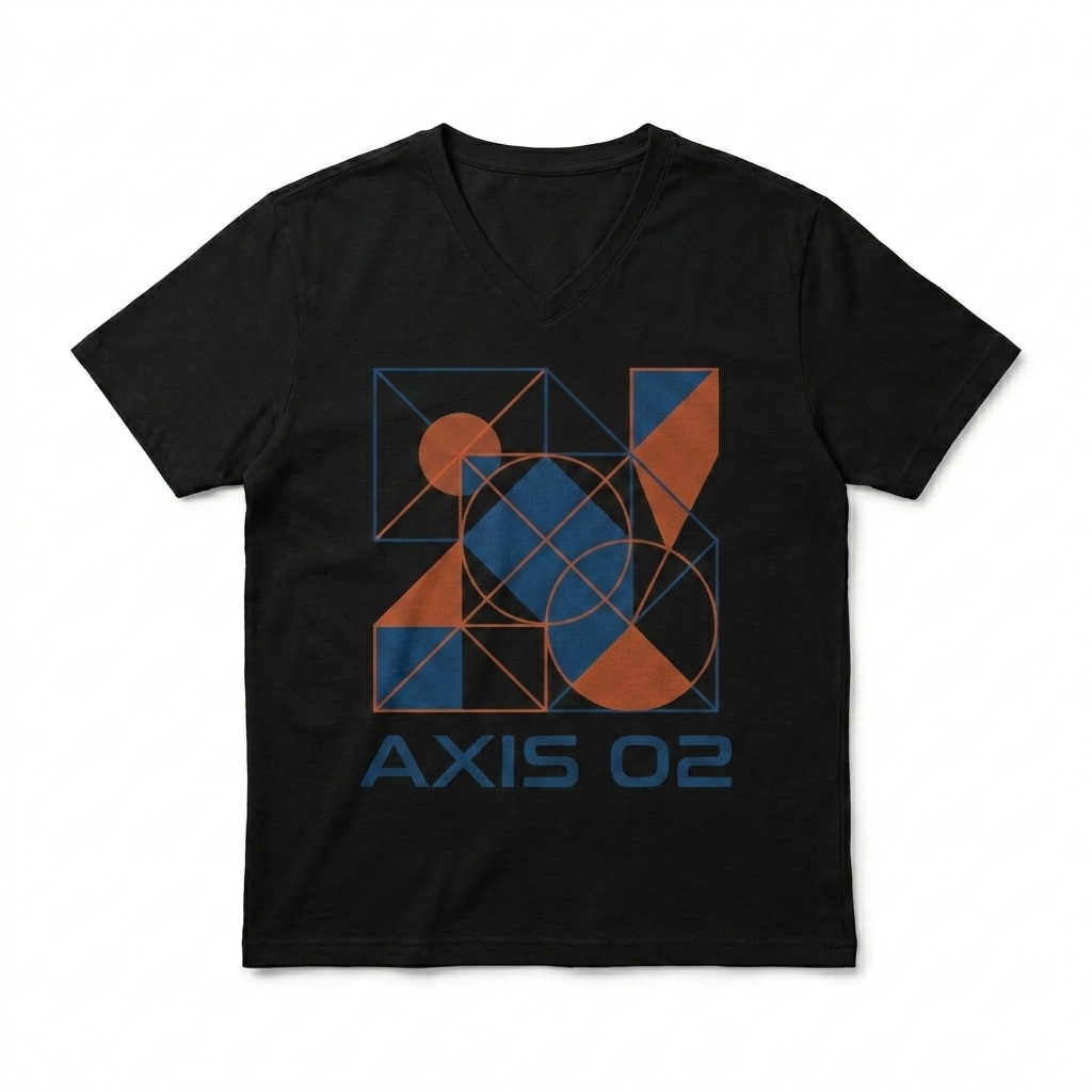 Custom Unisex V-Neck Tee design direction 2: Abstract Geometric Graphic featuring the AXIS 02 wordmark