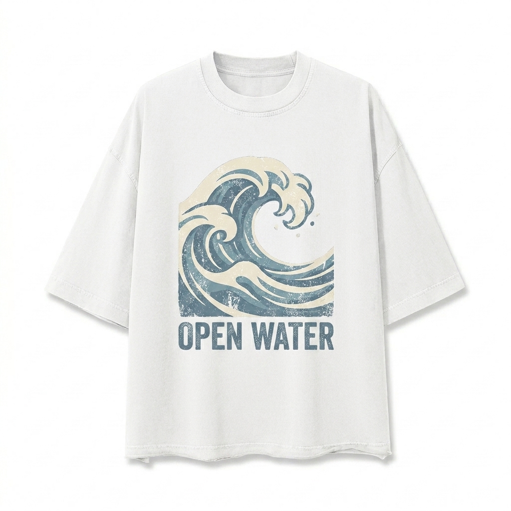 Custom Unisex Vintage Wash Boxy T-Shirt design direction 2: Skateboard Streetwear Graphic featuring the OPEN WATER wordmark