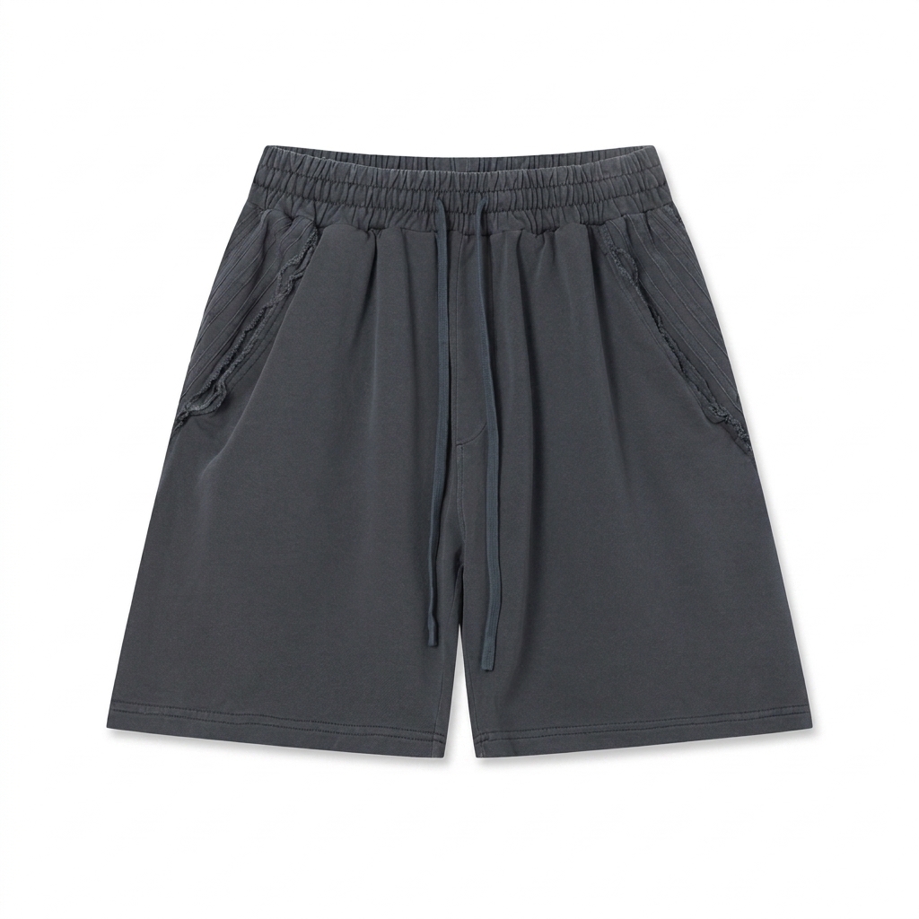 Custom Unisex Vintage Wash Raw Edge Shorts — Shorts