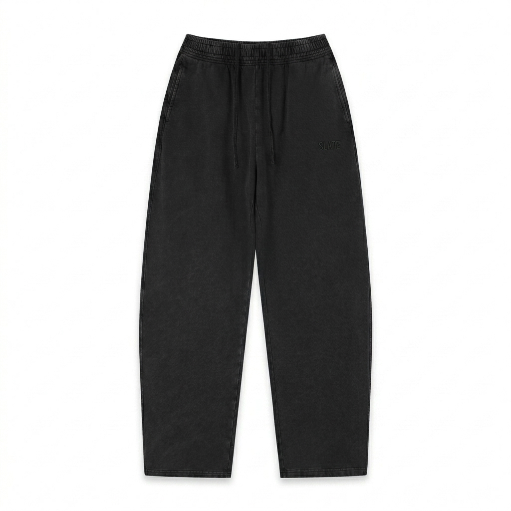 Custom Unisex Vintage Wash Sweatpants design direction 1: Tonal Wordmark featuring the SLATE wordmark