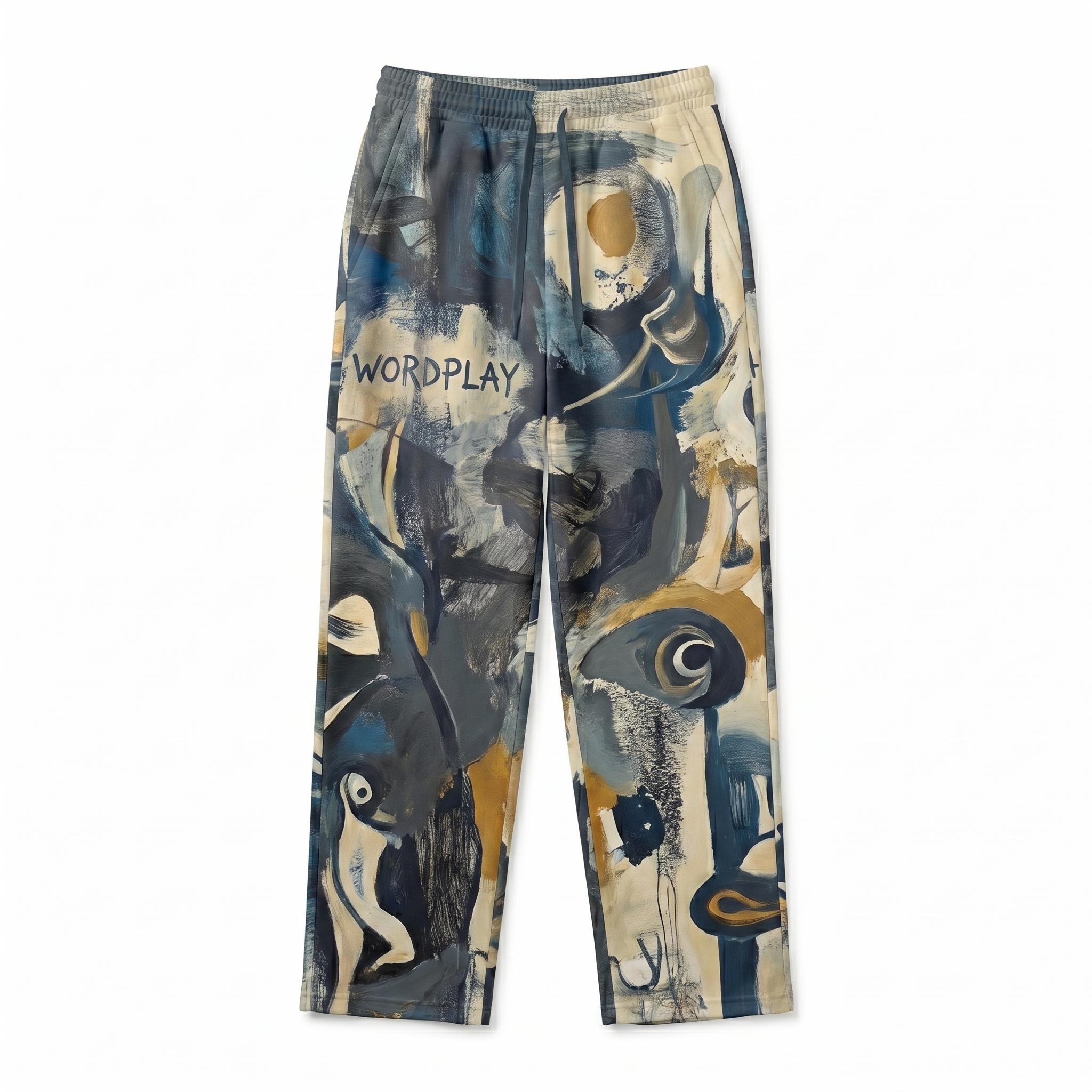 Custom Unisex Wide-Leg All-Over Print Joggers design direction 3: Layered Typography Experiment featuring the WORDPLAY wordmark