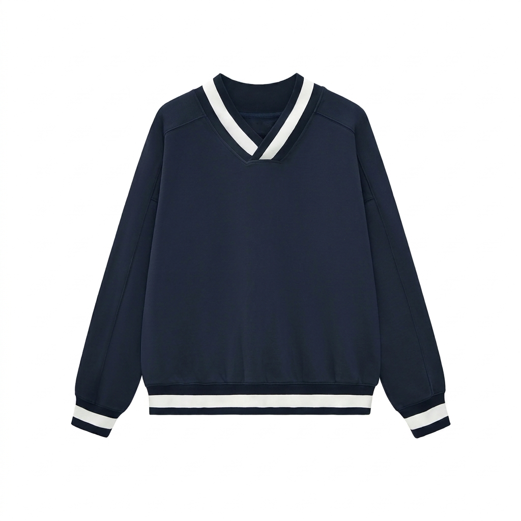 Custom V-Neck Contrast Collar Boxy Sweatshirt — Crewnecks