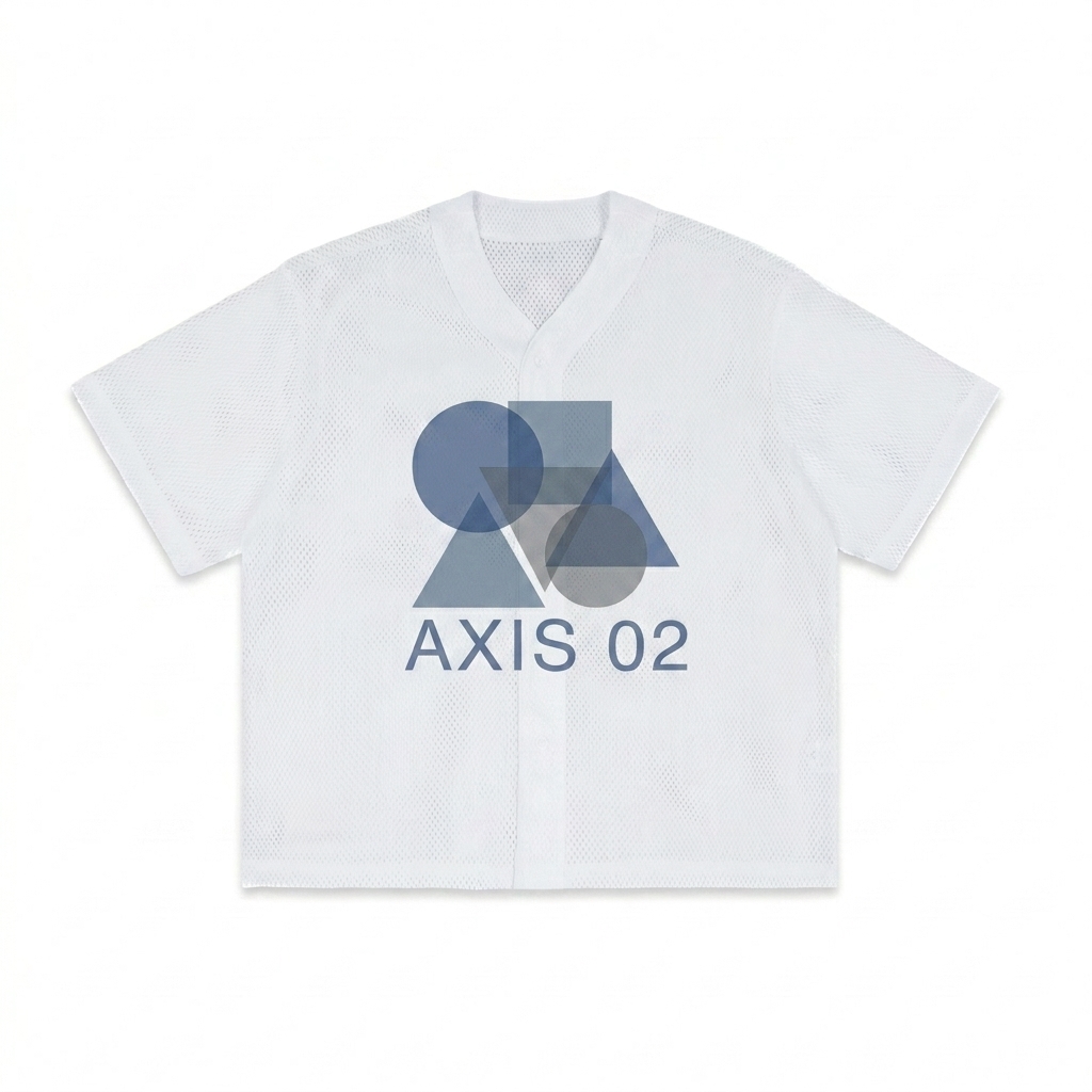 Custom Varsity Button-Up Jersey design direction 3: Abstract Geometric Emblem featuring the AXIS 02 wordmark