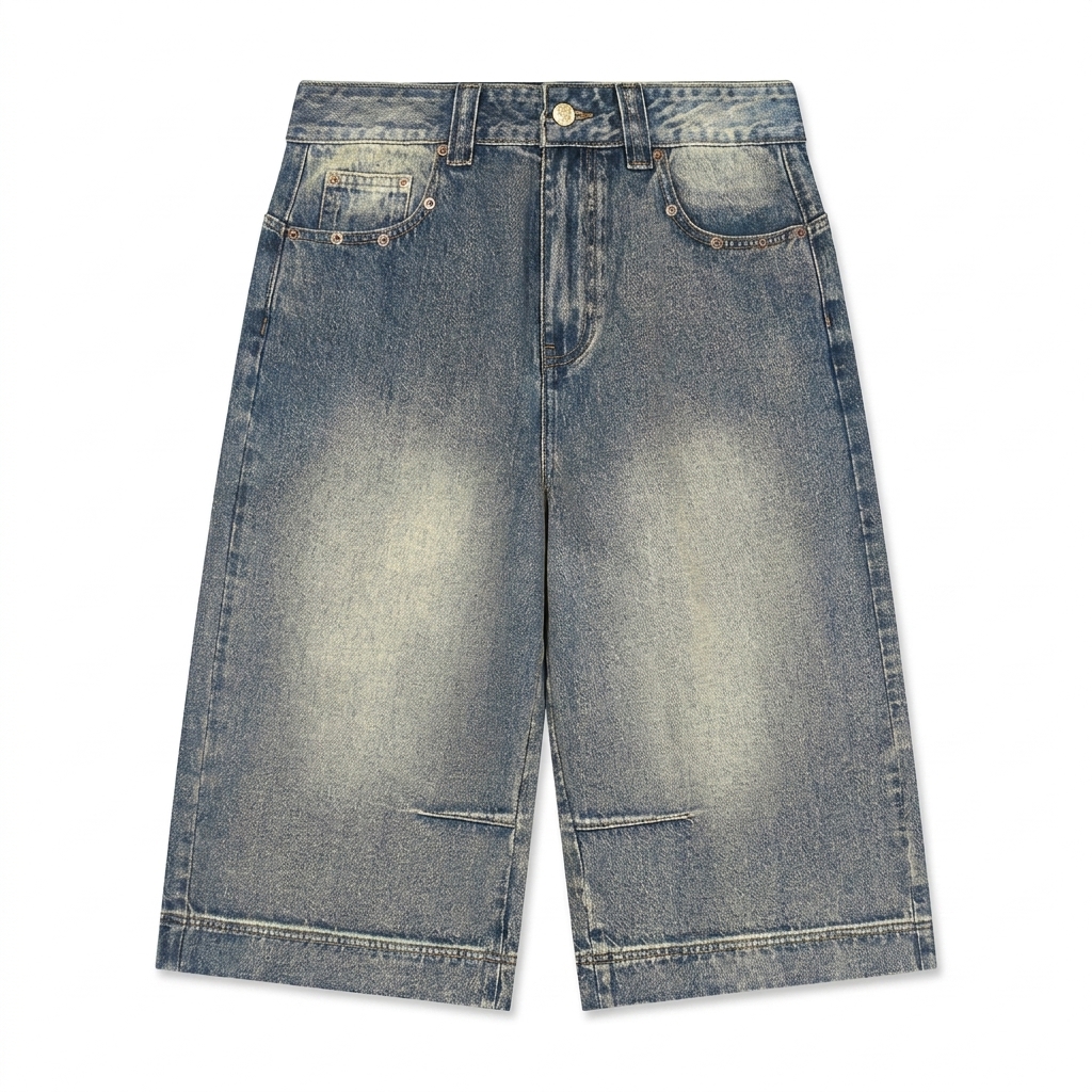Custom Vintage Wash Baggy Denim Shorts — Shorts