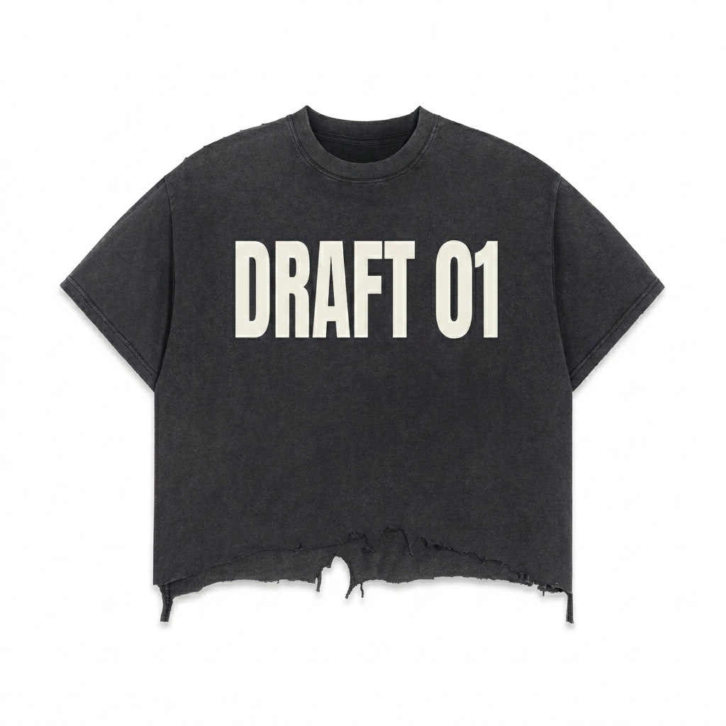 Custom Vintage Wash Boxy Distressed T-Shirt design direction 3: Typography Experiment featuring the DRAFT 01 wordmark
