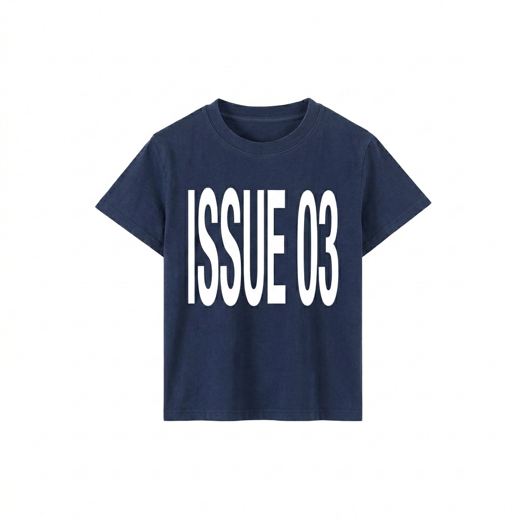 Custom Vintage Wash Slim Fit T-shirt design direction 3: Experimental Typography featuring the ISSUE 03 wordmark