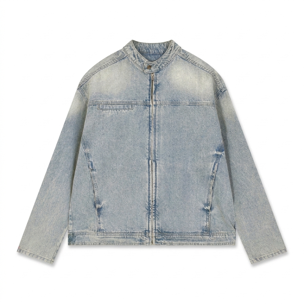 Custom Vintage Wash Zip Denim Jacket — Jackets