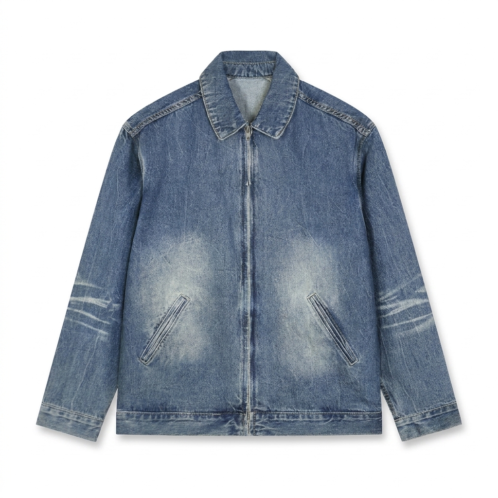 Custom Vintage Wash Zip-Up Denim Jacket — Jackets
