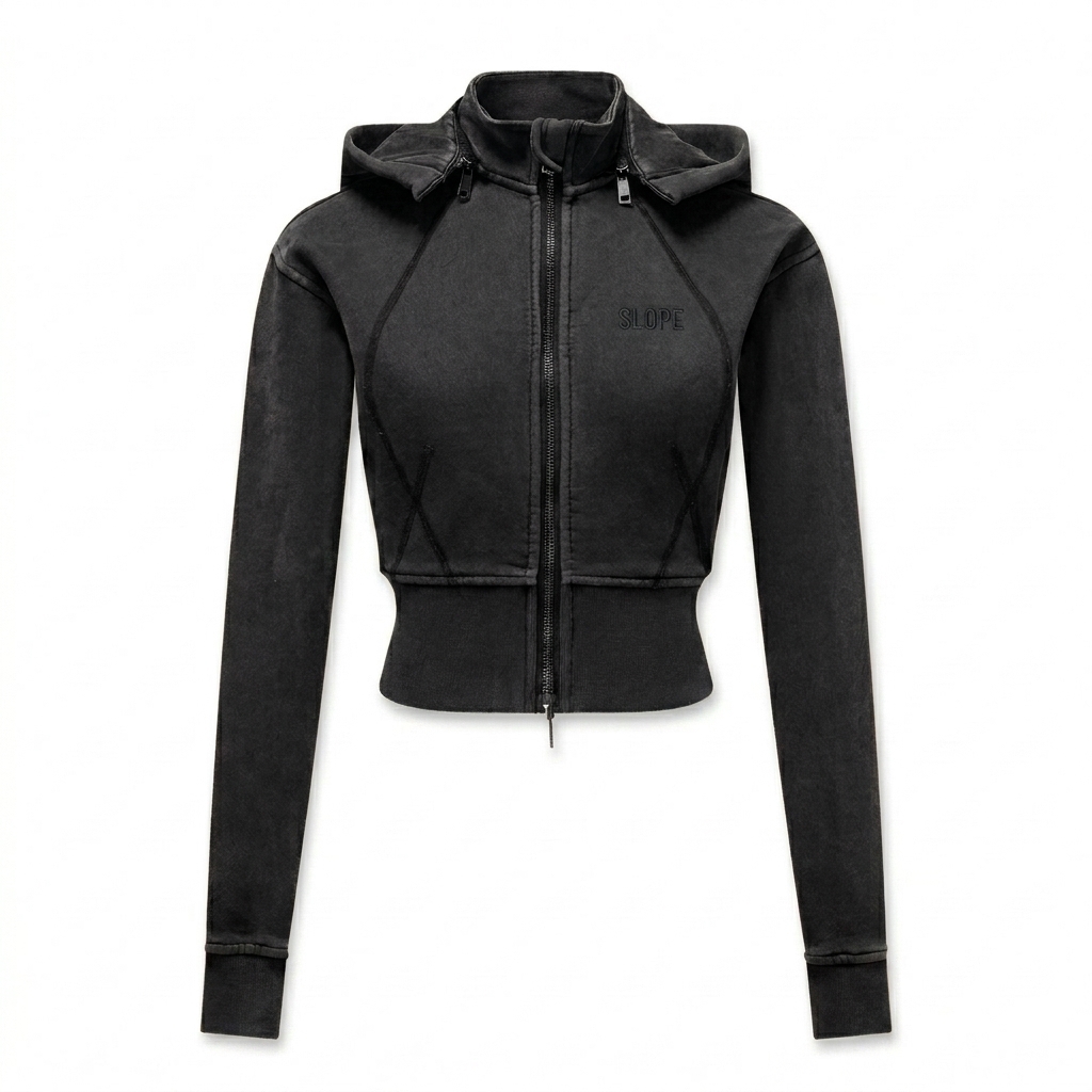 Custom Vintage Washed Cropped Fleece Hoodie design direction 1: Tonal Minimalist Wordmark featuring the SLOPE wordmark