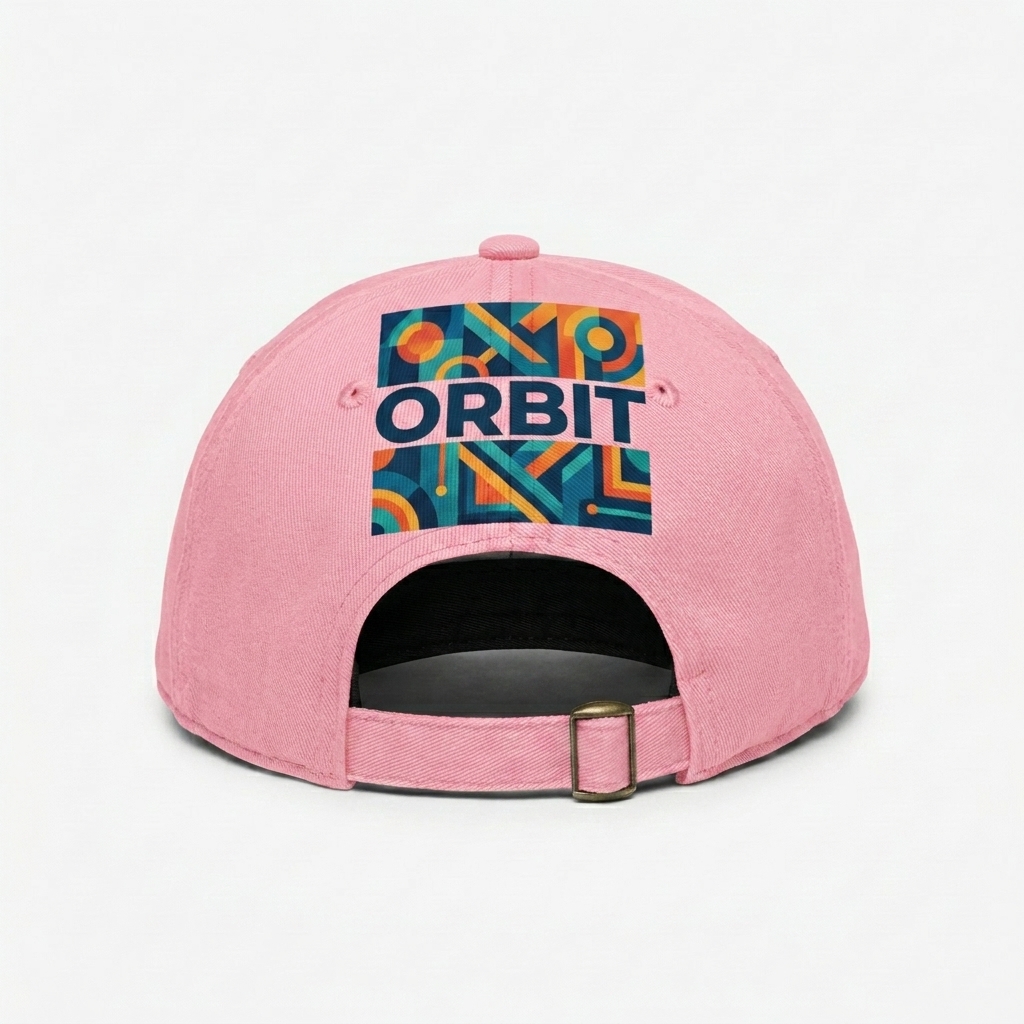 Custom Vintage Washed Dad Cap design direction 2: Bold Abstract Graphic featuring the ORBIT wordmark
