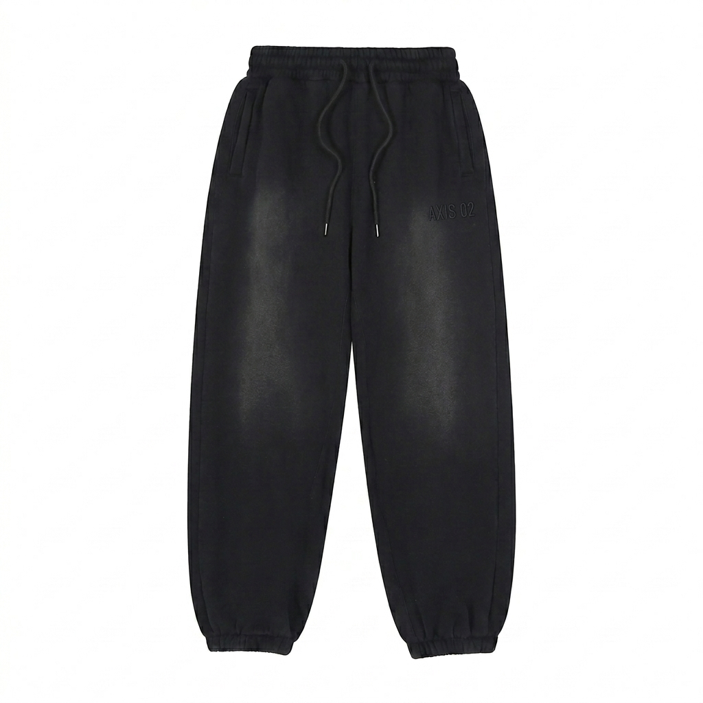 Custom Vintage Washed Fleece Jogger Sweatpants design direction 1: Tonal Utility Wordmark featuring the AXIS 02 wordmark