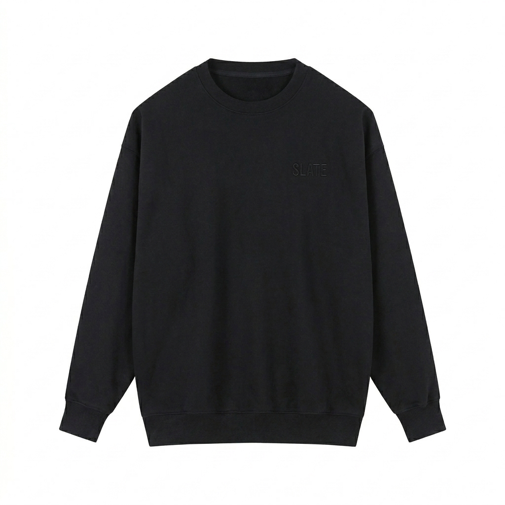 Custom Vintage Washed Heavyweight Crewneck Sweatshirt design direction 1: Tonal Minimalist Wordmark featuring the SLATE wordmark