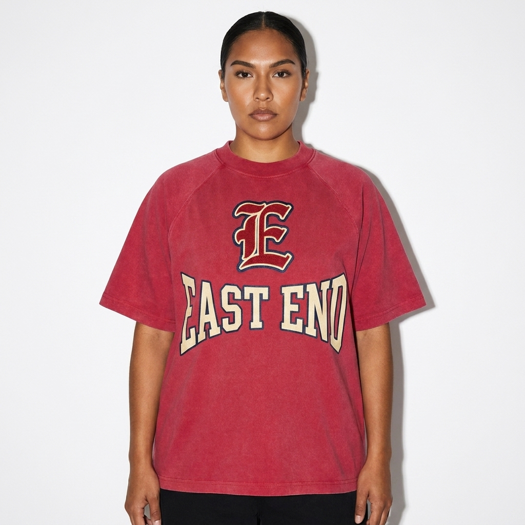 Vintage Washed Raglan T-Shirt worn by a broad-shouldered Indigenous American female fashion influencer, minimalist luxury styling, studio lookbook — custom vintage washed raglan t-shirt