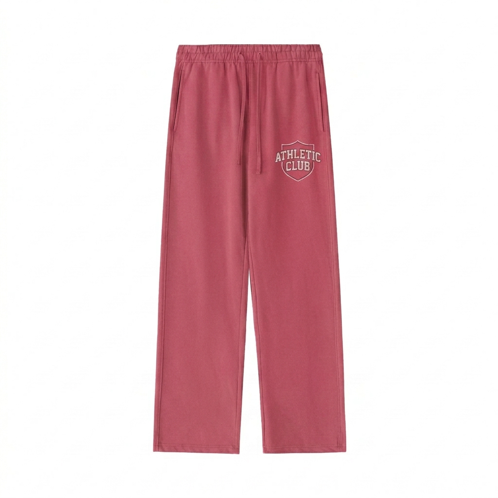 Custom Vintage Washed Sweatpants design direction 3: Retro Collegiate Emblem featuring the ATHLETIC CLUB wordmark