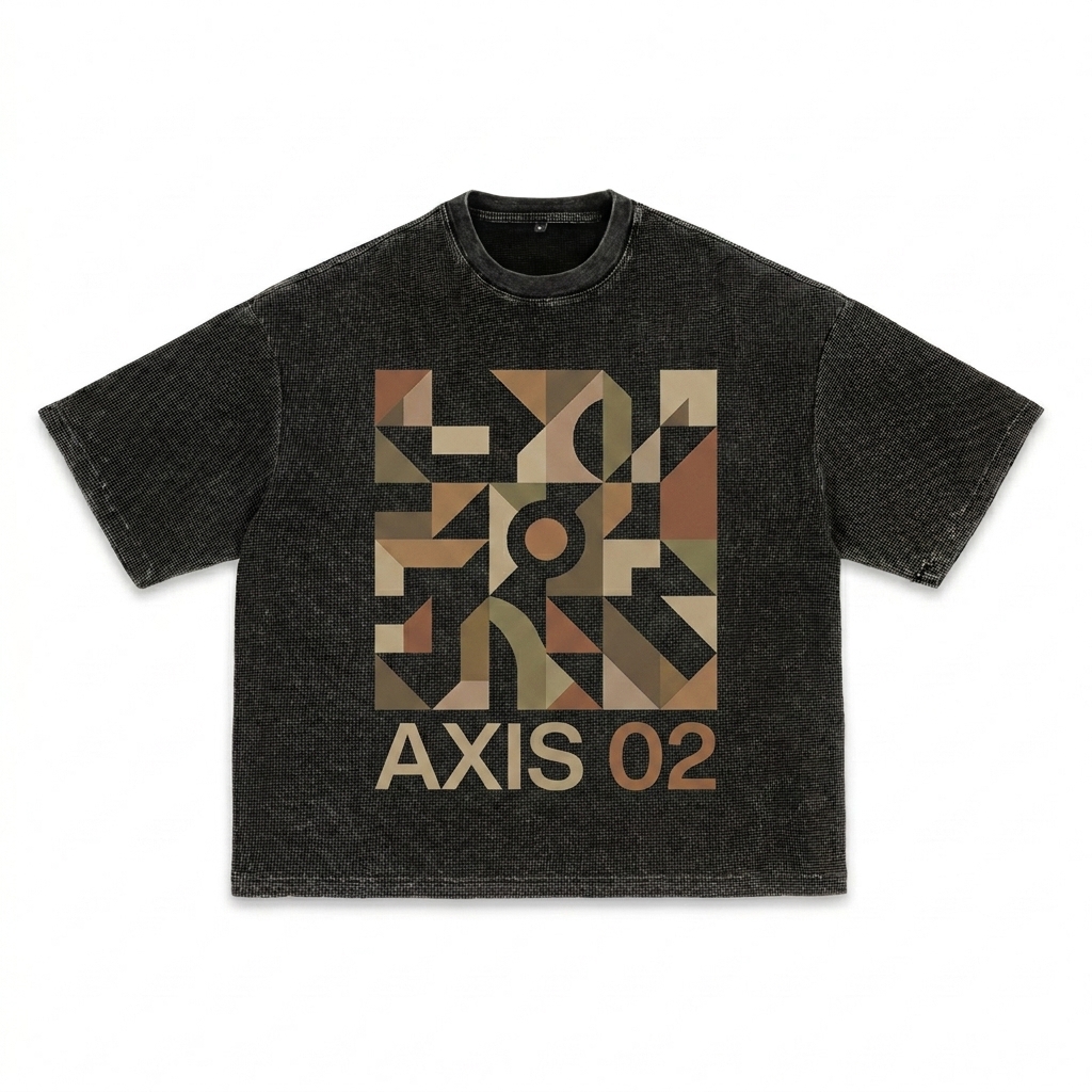 Custom Textured Waffle Boxy T-Shirt design direction 2: Geometric Abstract Graphic featuring the AXIS 02 wordmark