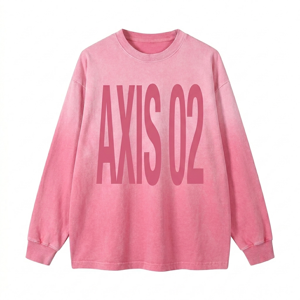 Custom Washed Long Sleeve T-Shirt design direction 3: Experimental Typographic Print featuring the AXIS 02 wordmark