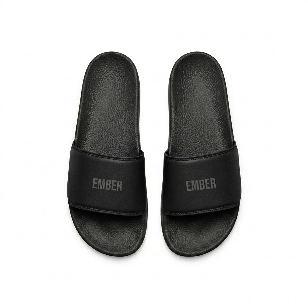 Custom Women's Custom Slides design direction 1: Tonal Minimalist Wordmark featuring the EMBER wordmark