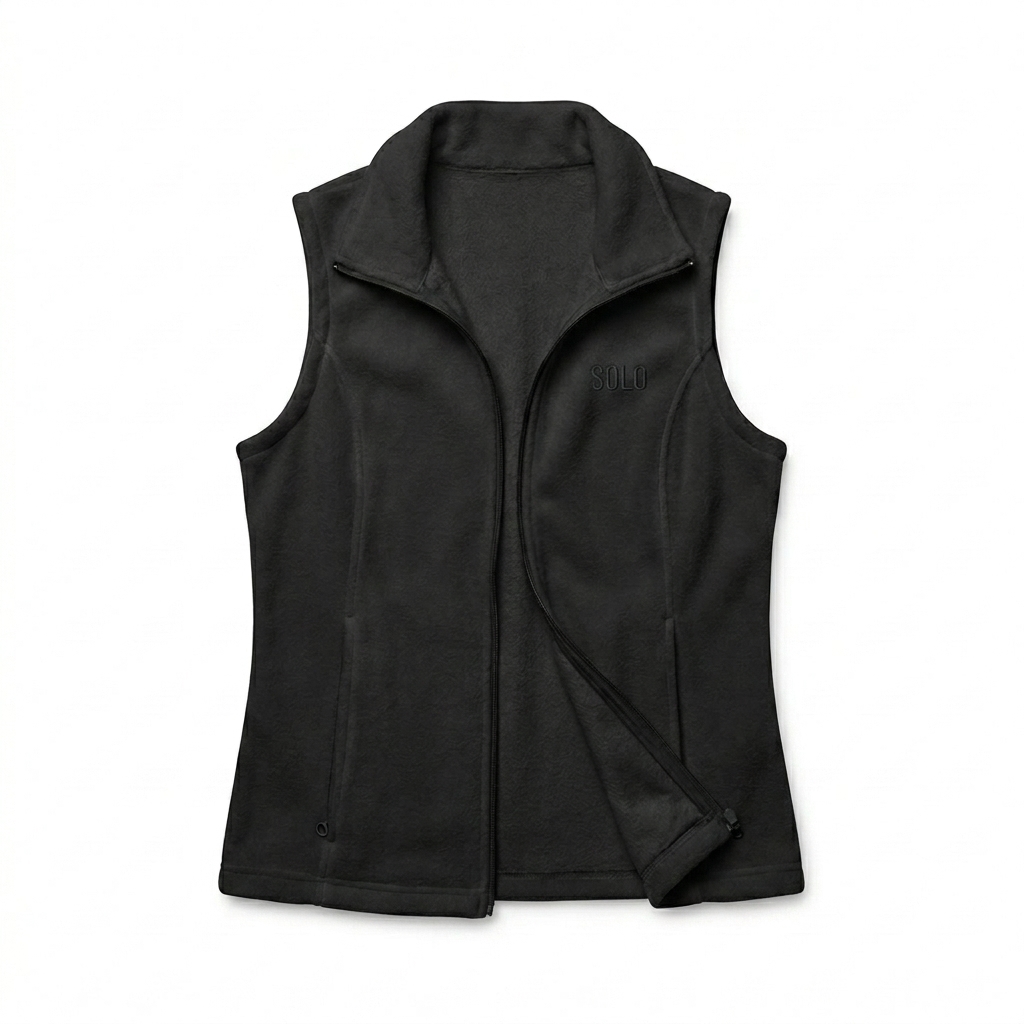 Custom Women's Fleece Vest design direction 1: Tonal Minimalist Wordmark featuring the SOLO wordmark