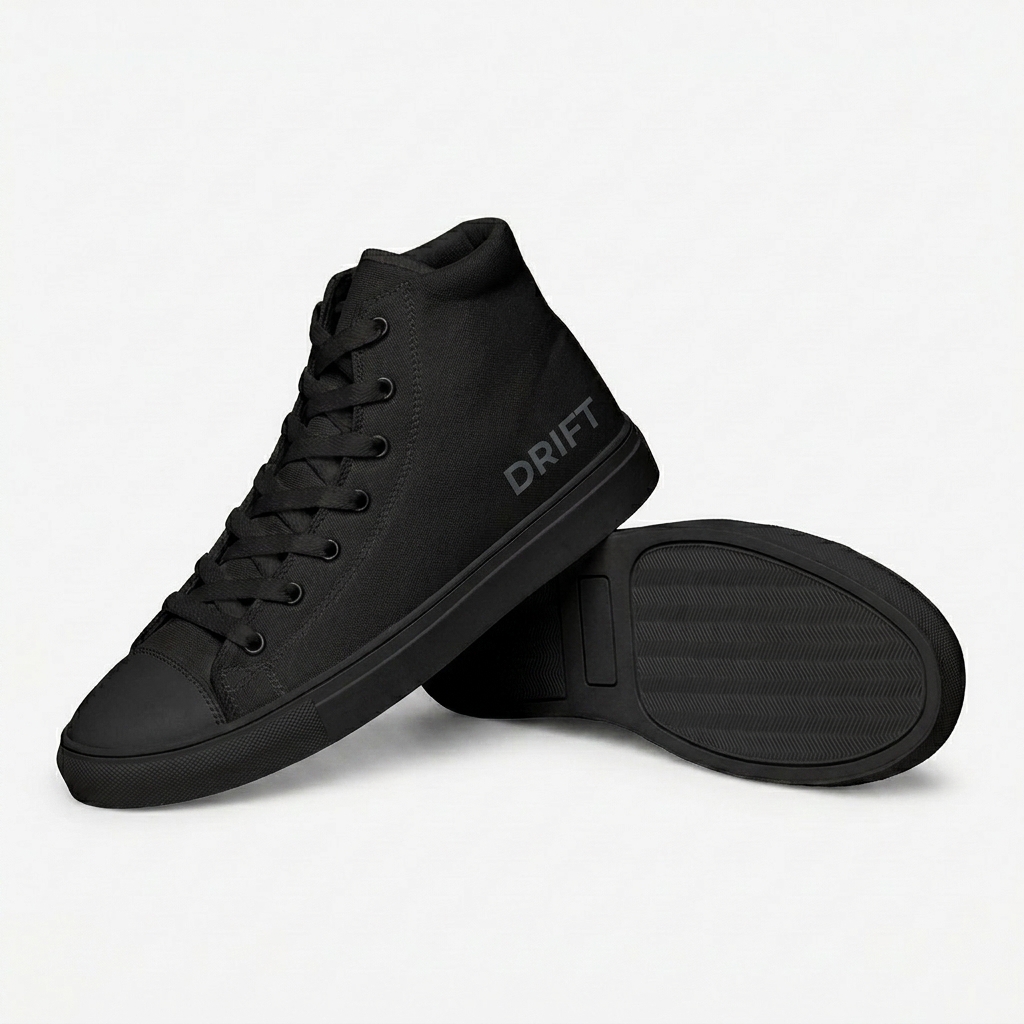 Custom Women's High Top Canvas Shoes design direction 1: Minimalist Wordmark featuring the DRIFT wordmark