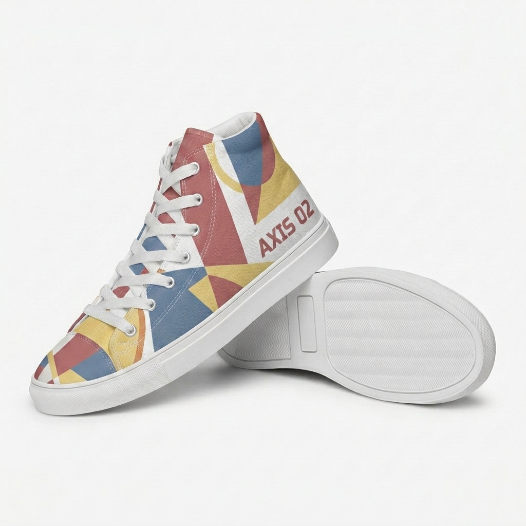 Custom Women's High Top Canvas Shoes design direction 2: Abstract Geometric Graphic featuring the AXIS 02 wordmark